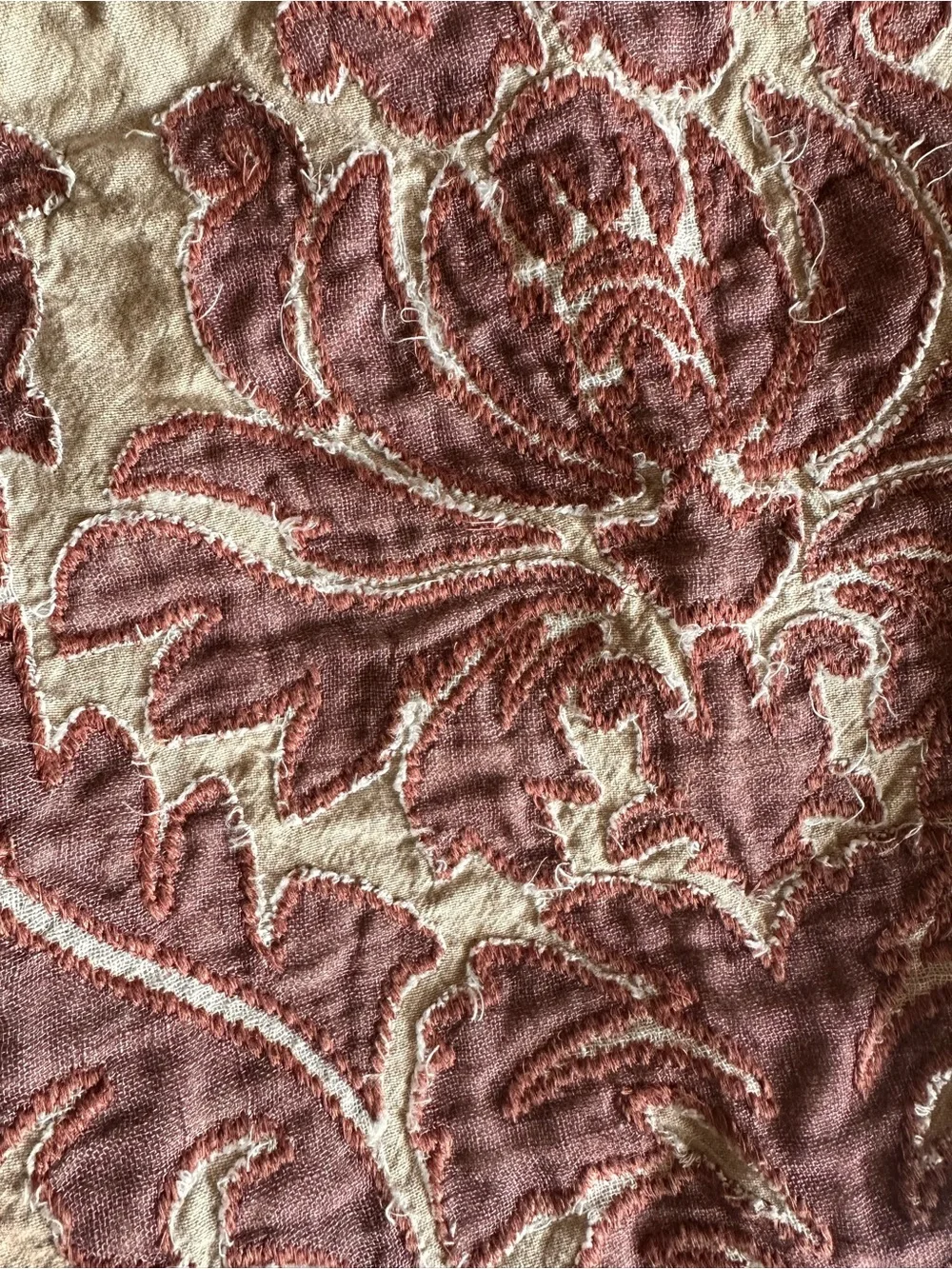 Pottery Barn 24”x24” Beige Cotton, Linen Appliquéd Embroidered Euro Sham